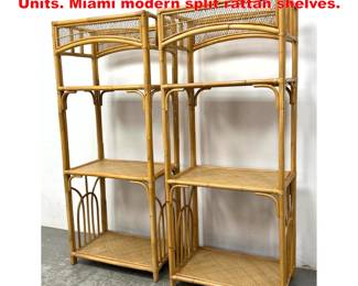 Lot 2065 Pr Bamboo Rattan Etagere Shelf Units. Miami modern split rattan shelves.