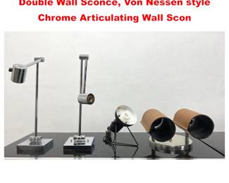Lot 1936 4pc Lighting Lot. Leather Wrapped Double Wall Sconce, Von Nessen style Chrome Articulating Wall Scon