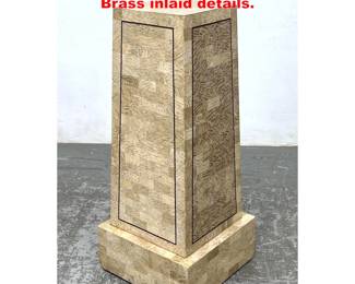Lot 1765 Travertine Overlay Pedestal Stand. Brass inlaid details.