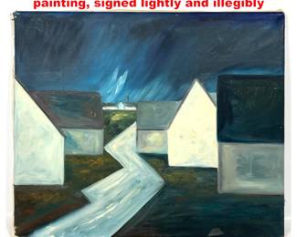 Lot 1718 Abstract vintage Danish oil painting, signed lightly and illegibly
