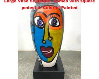 Lot 1657 Robert Keil 44 Tall Art Pottery Large Vase Sculpture. Comes with square pedestal. Colorful Painted