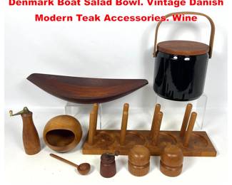 Lot 2140 8pc lot Jens Quistgaard Dansk Denmark Boat Salad Bowl. Vintage Danish Modern Teak Accessories. Wine