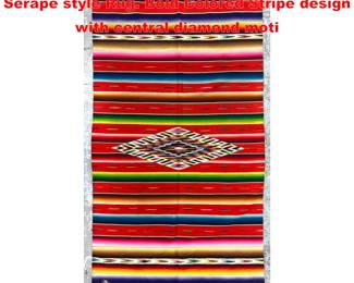 Lot 1946 3 1.75 X 6 8.75 Woven Mexican Serape style Rug. Bold Colored Stripe design with central diamond moti