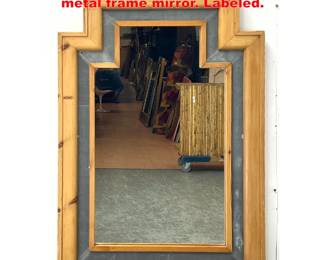 Lot 2066 Decorator SARRIED wood and metal frame mirror. Labeled.