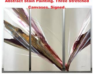 Lot 1836 Elba Alvarez 3 Part Modernist Abstract Stain Painting. Three Stretched Canvases. Signed.