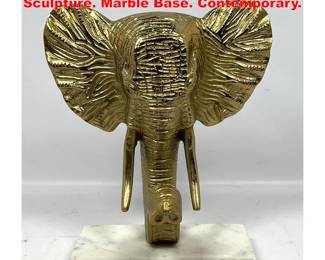 Lot 1701 Brass Plated Elephant Head Figural Sculpture. Marble Base. Contemporary.