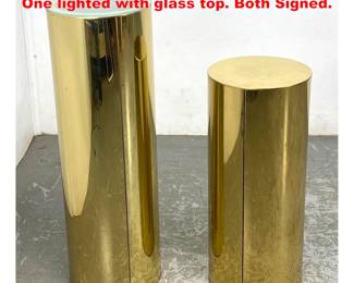 Lot 1940 2pc CURTIS JERE Brass pedestals. One lighted with glass top. Both Signed.