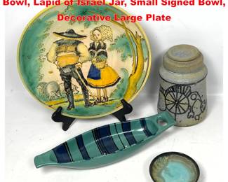 Lot 2125 4pcs Raymor Long Decorative Bowl, Lapid of Israel Jar, Small Signed Bowl, Decorative Large Plate