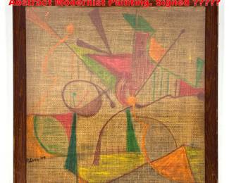 Lot 1719 Polychrome Painted Burlap Abstract Modernist Painting. Signed