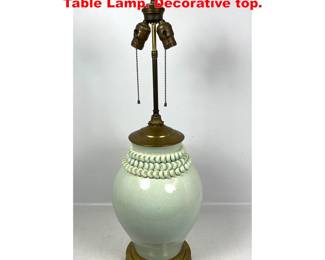 Lot 2191 Celadon Crackle Glazed Pottery Table Lamp. Decorative top.