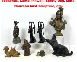 Lot 2127 Vintage Figural Lot. Gazelle bookends, Camel inkwell, Scotty Dog, Metal Nouveau bust sculpture, etc.