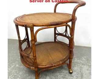 Lot 2033 Miami Modern Oval Rattan Bar Cart Server on Casters.
