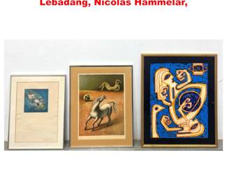 Lot 2108 3pcs Mid Century Modern Art. Lebadang, Nicolas Hammelar,