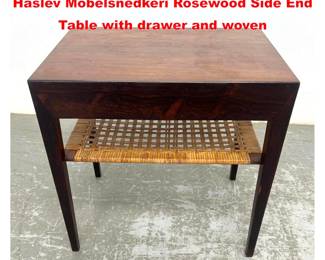 Lot 1775 Danish Modern Severin Hansen for Haslev Mobelsnedkeri Rosewood Side End Table with drawer and woven