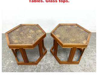 Lot 1745 Pair Brown Saltman California Side Tables. Glass tops.