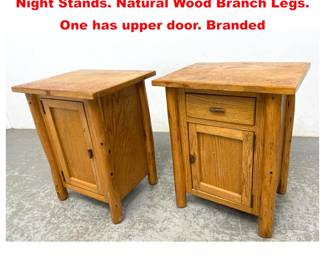 Lot 2099 2pc Oak Panel Door Side Tables. Night Stands. Natural Wood Branch Legs. One has upper door. Branded