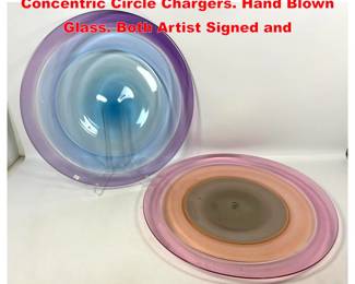Lot 1860 2pc Large American Glass Studio Concentric Circle Chargers. Hand Blown Glass. Both Artist Signed and
