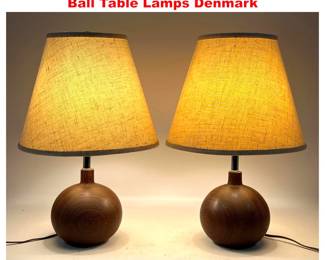 Lot 1975 Pair of Danish Modern Solid Teak Ball Table Lamps Denmark