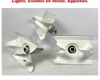 Lot 1863 Set 3 architectural design Ceiling Lights. Enamel on metal. Appleton.