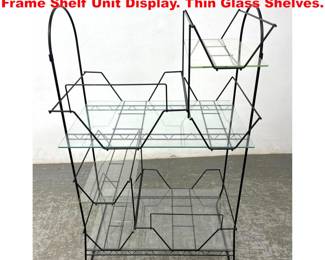 Lot 1908 Mid Century Modern Iron Rod Frame Shelf Unit Display. Thin Glass Shelves.