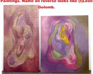 Lot 1844 Very large 2pc Modernist Abstract Paintings. Name on reverse looks like ILeon Golomb.