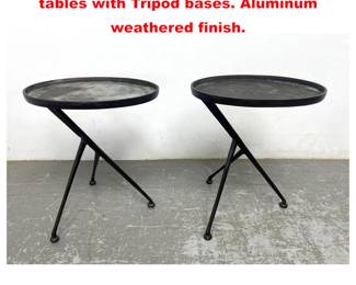 Lot 1989 Pair Four hands Schmidt accent tables with Tripod bases. Aluminum weathered finish.