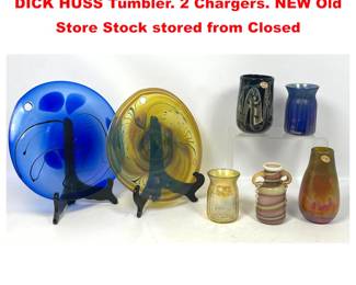 Lot 2113 7pc American Studio Art Glass. DICK HUSS Tumbler. 2 Chargers. NEW Old Store Stock stored from Closed