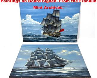 Lot 2186 2pc RICHARD LINTON Ship Original Paintings on Board Signed. From the Franklin Mint Archives.