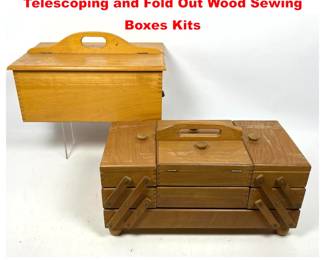 Lot 2145 2pcs Vintage Mid Century Modern Telescoping and Fold Out Wood Sewing Boxes Kits