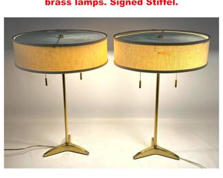 Lot 1742 Pair GERALD THURSTON for Stiffel brass lamps. Signed Stiffel.