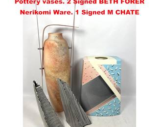 Lot 2157 4pc American Artisan Studio Craft Pottery vases. 2 Signed BETH FORER Nerikomi Ware. 1 Signed M CHATE