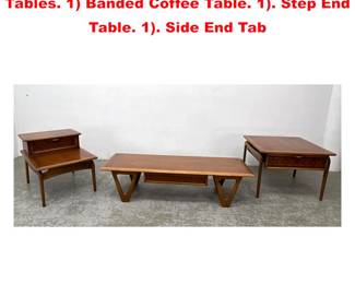 Lot 2074 3pc LANE American Modern Walnut Tables. 1 Banded Coffee Table. 1. Step End Table. 1. Side End Tab