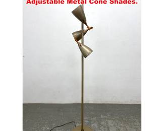 Lot 1903 Modernist Pole Floor Lamp. Three Adjustable Metal Cone Shades.