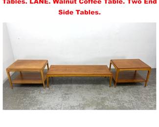 Lot 2036 Lot 3 American Modern Wood Tables. LANE. Walnut Coffee Table. Two End Side Tables.