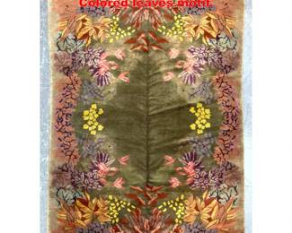 Lot 1913 Unusual Chinese Deco Rug Carpet. Colored leaves motif.
