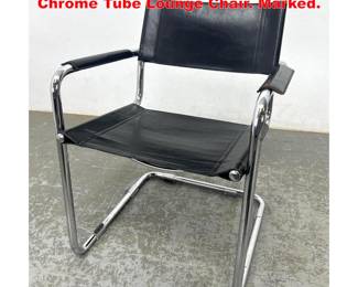 Lot 2014 MATTEO GRASSI Black Leather Chrome Tube Lounge Chair. Marked.
