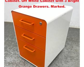 Lot 1948 POPPIN Stow File Office Work Cabinet. Off White Cabinet with 3 Bright Orange Drawers. Marked.