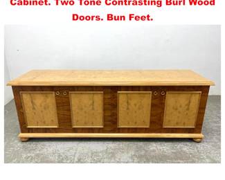 Lot 1998 4 Door Credenza Sideboard Cabinet. Two Tone Contrasting Burl Wood Doors. Bun Feet.