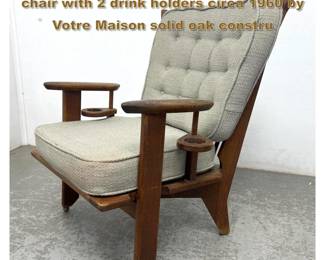 Lot 2400 Guillerme et Chambron lounge chair with 2 drink holders circa 1960 by Votre Maison solid oak constru