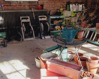 Terra cotta pots, hose reels