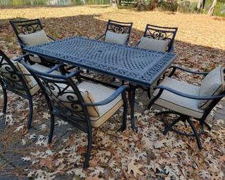 Aluminum outdoor dining set with cushions and pillows