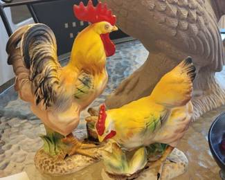 Vintage rooster and chicken set