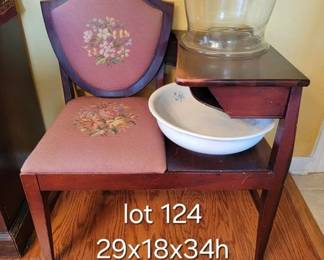 Vintage telephone bench, large cloche and antique ironstone basin