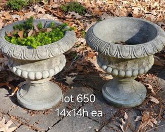 Pair of concrete planter urns