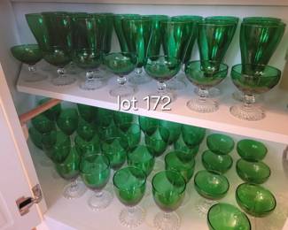 Anchor Hocking Forest Green Bubble Depression Glass sets wine, water and sherbets