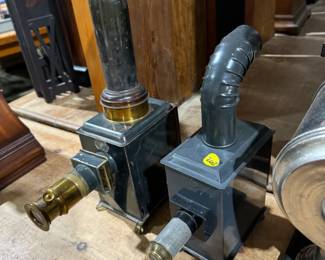 antique magic lantern collection, German magic lanterns, electric magic lanterns, different size magic lantern slides