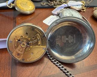 Pocket Watch collection, Waltham, Elgin, some running, some for parts, Masonic FOB, 14K gold