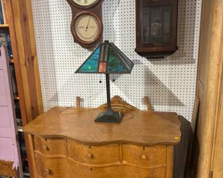 antique birds eye maple armoire and dresser with mirror, as found