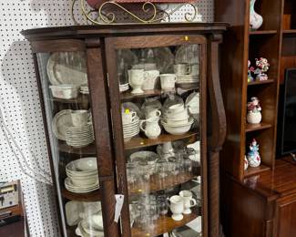 antique paw foot oak bow front china, Pfaltzgraff dinnerware 