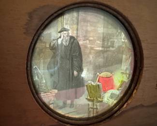 antique magic lantern collection, German magic lanterns, electric magic lanterns, different size magic lantern slides